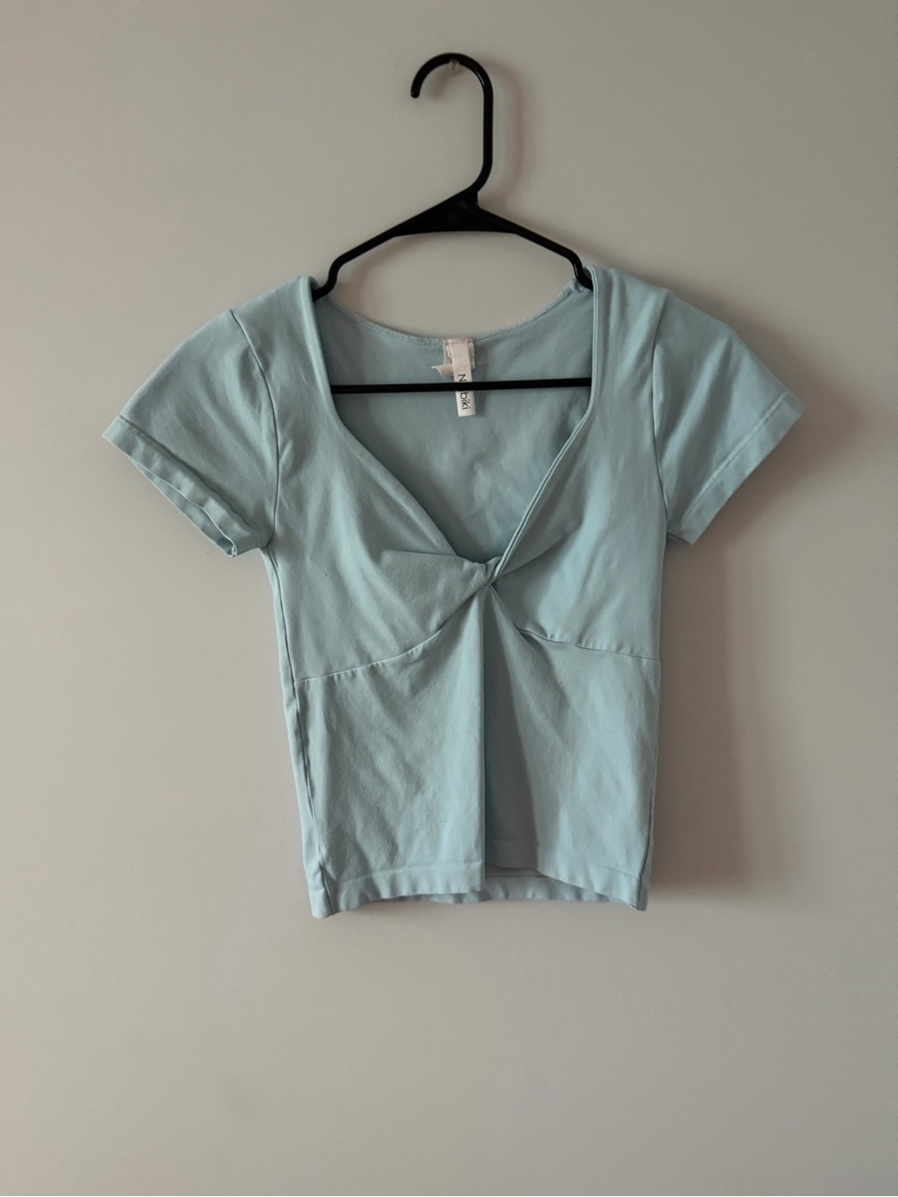 Nikibiki Pale Blue Twist-Front Short Sleeve Tee